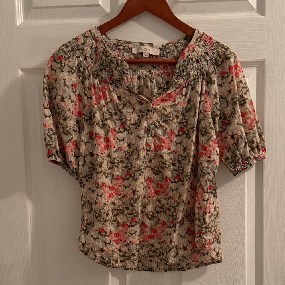 LOFT Floral Blouse - Pink and Green